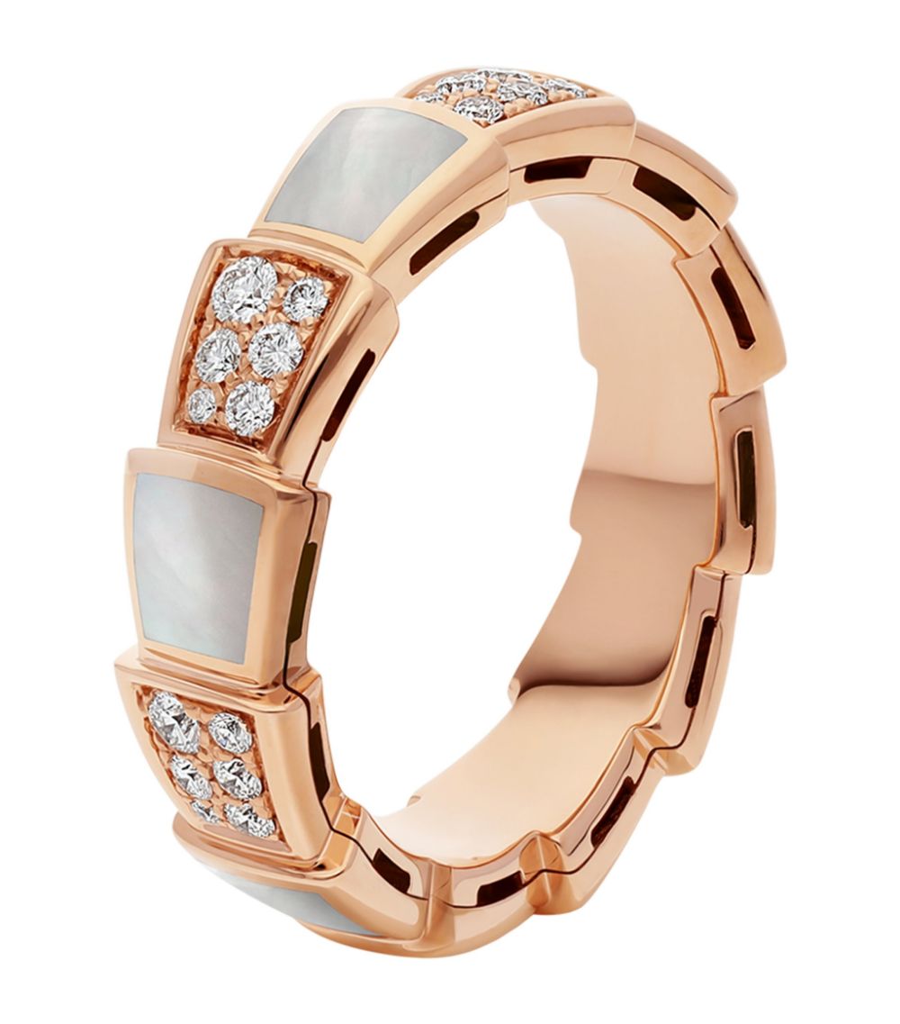 LUXEIFY SERPENTI RING PINK GOLD MOP DIAMOND PAVED 4MM