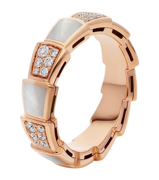 LUXEIFY SERPENTI RING PINK GOLD MOP DIAMOND PAVED 4MM