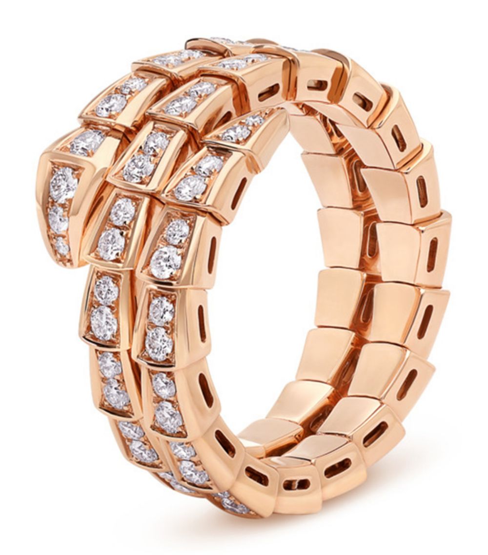 LUXEIFY SERPENTI RING PINK GOLD DIAMOND DOUBLE ROW