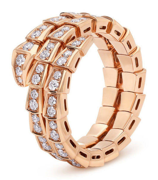 LUXEIFY SERPENTI RING PINK GOLD DIAMOND DOUBLE ROW