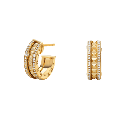 LUXEIFY ZERO 1 ROCK GOLD EARRINGS WITH STUDDED SPIRAL AND PAVED DIAMONDS