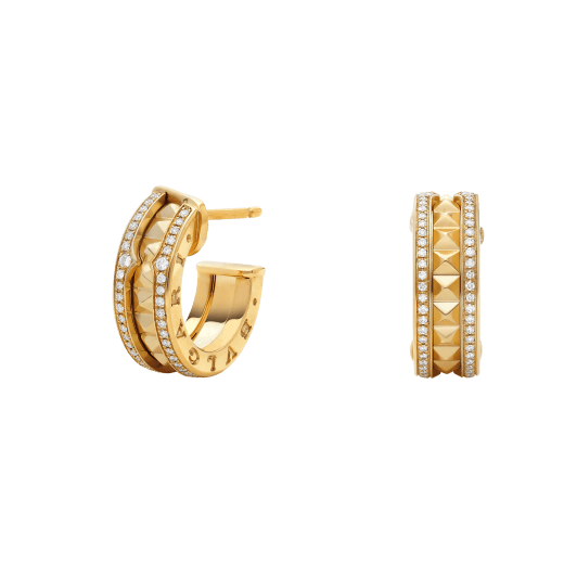 LUXEIFY ZERO 1 ROCK GOLD EARRINGS WITH STUDDED SPIRAL AND PAVED DIAMONDS