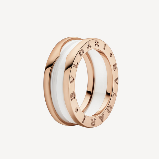 LUXEIFY ZERO 1 TWO-BAND LOOPS AND WHITE CERAMIC SPIRAL PINK GOLD RING