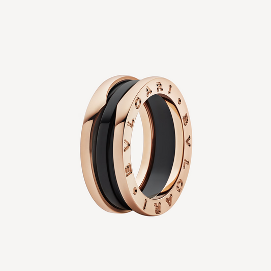 LUXEIFY ZERO 1 TWO-BAND LOOPS AND BLACK CERAMIC PINK GOLD RING