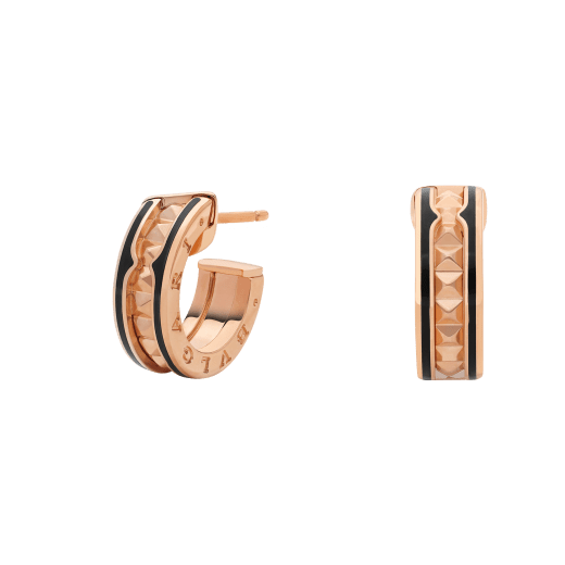 LUXEIFY ZERO 1 ROCK PINK GOLD EARRINGS WITH STUDDED SPIRAL AND BLACK CERAMIC