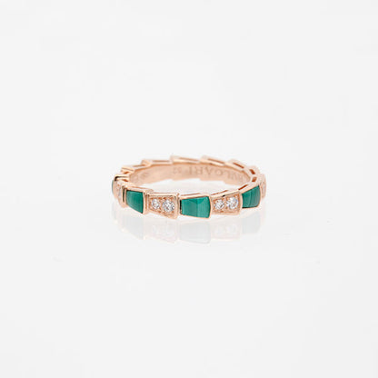 ANILLO LUXEIFY SERPENTI ORO ROSA MALAQUITA DIAMANTE 3MM