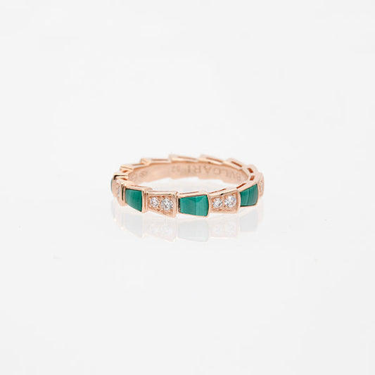 LUXEIFY SERPENTI RING PINK GOLD MALACHITE DIAMOND 3MM