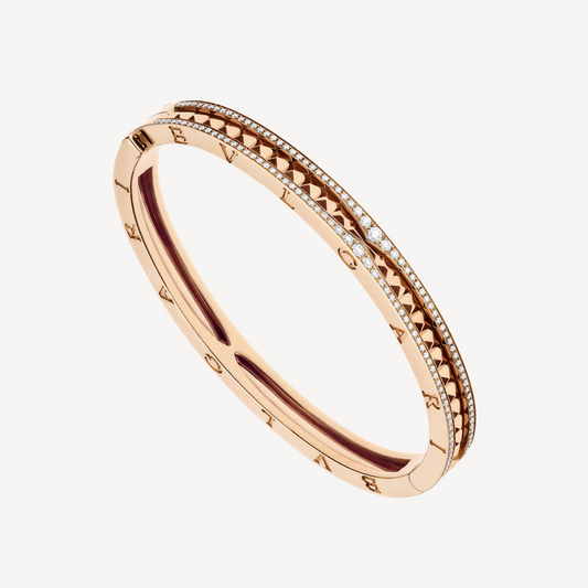 LUXEIFY ZERO 1 SPIRAL AND PAVED DIAMOND PINK GOLD BRACELET