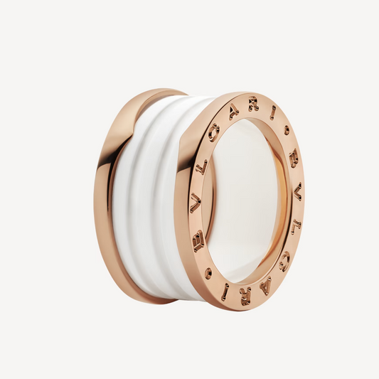 LUXEIFY ZERO 1 FOUR-BAND LOOPS AND WHITE CERAMIC SPIRAL PINK GOLD RING