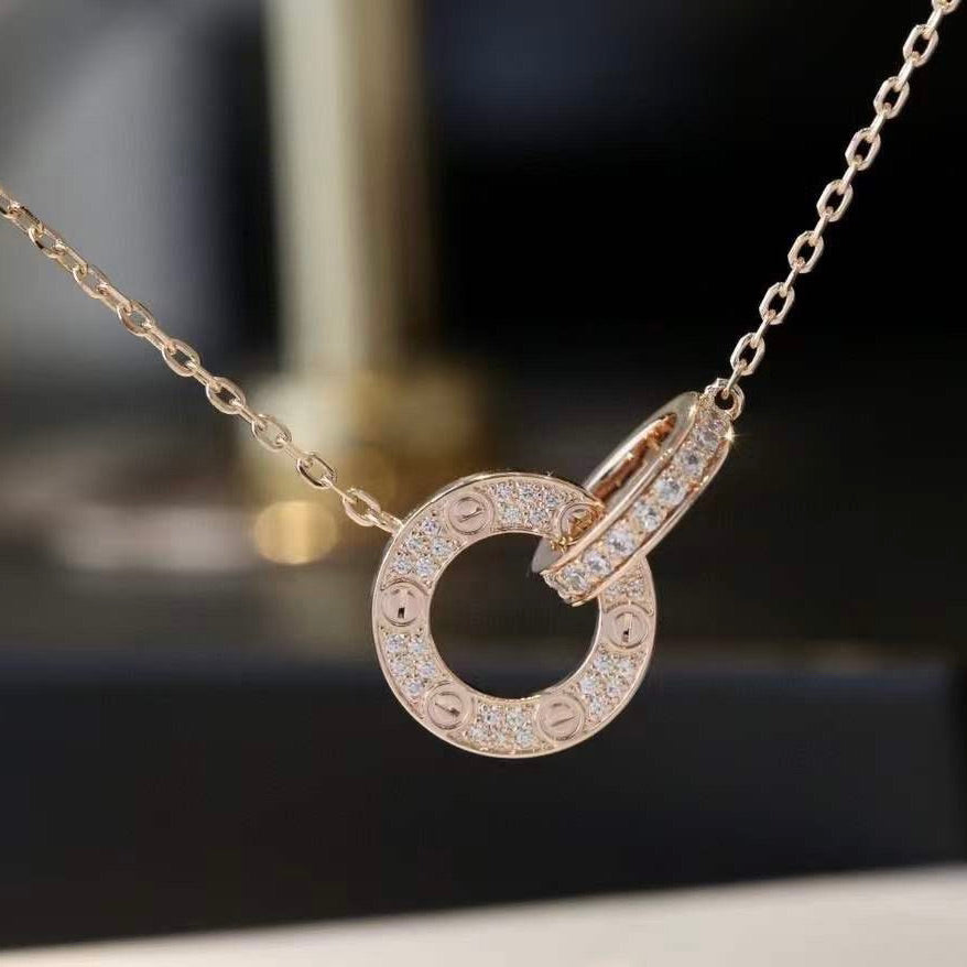 LUXEIFY LOVE 7.6MM NECKLACE ROSE GOLD AND SILVER  FULL DIAMOND