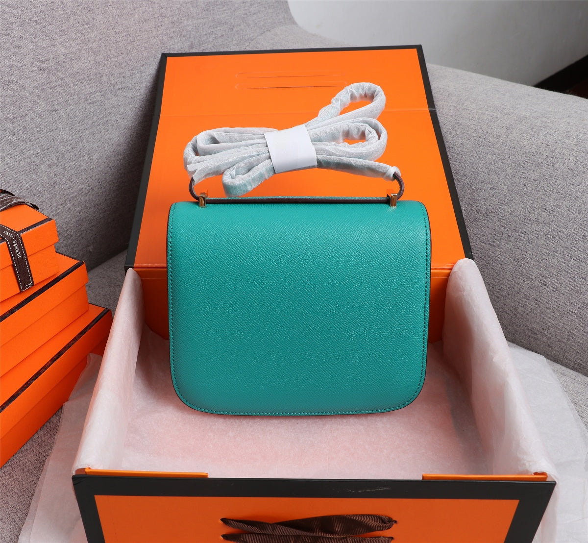 HM CONSTANCE BAG 19 TURQUOISE EPSOM GOLD HARDWARE