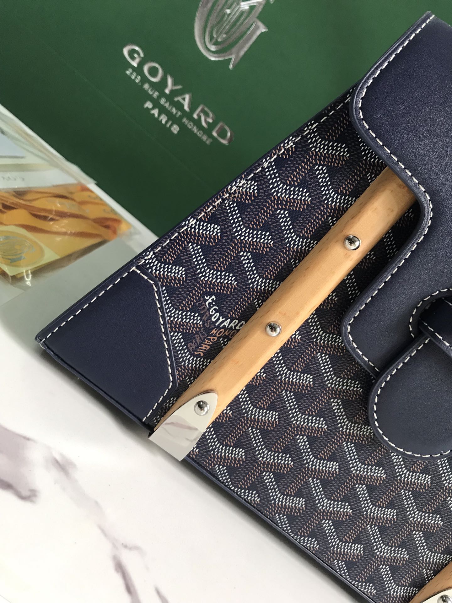 SA?GON PM BAG 28 IN NAVY BLUE GOYARDINE CANVAS AND CALFSKIN