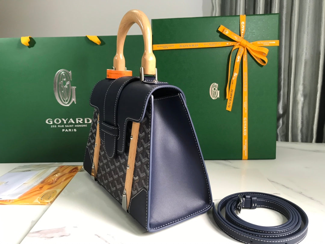 SA?GON PM BAG 28 IN NAVY BLUE GOYARDINE CANVAS AND CALFSKIN