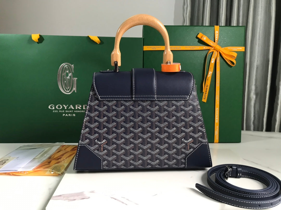 SA?GON PM BAG 28 IN NAVY BLUE GOYARDINE CANVAS AND CALFSKIN