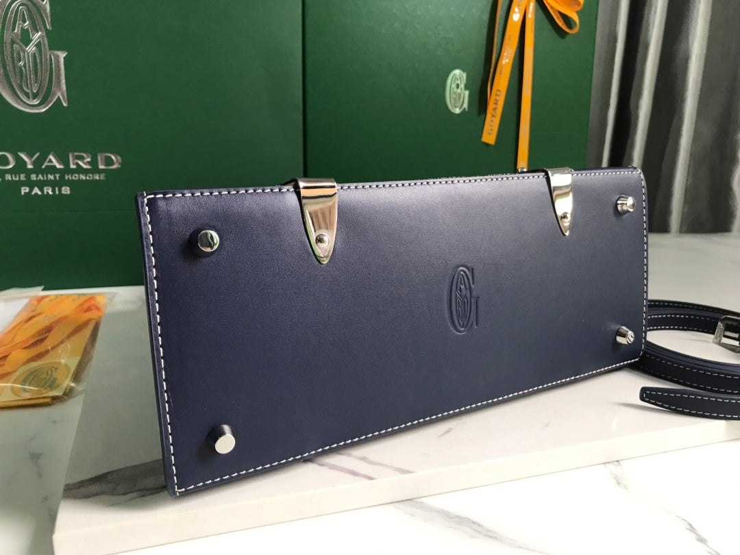 SA?GON PM BAG 28 IN NAVY BLUE GOYARDINE CANVAS AND CALFSKIN