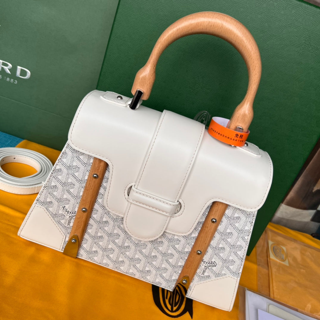 SA?GON PM BAG 28 IN WHITE GOYARDINE CANVAS AND CALFSKIN