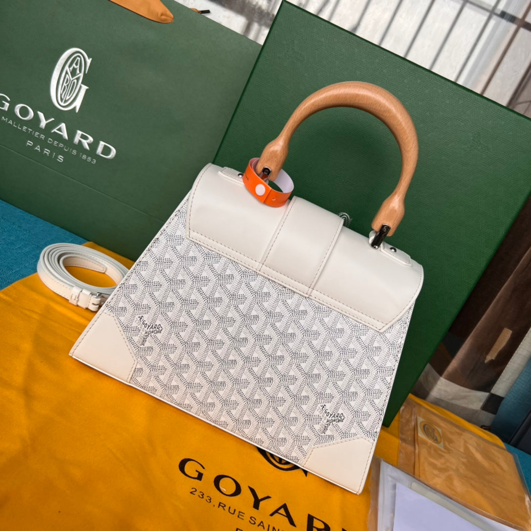 SA?GON PM BAG 28 IN WHITE GOYARDINE CANVAS AND CALFSKIN
