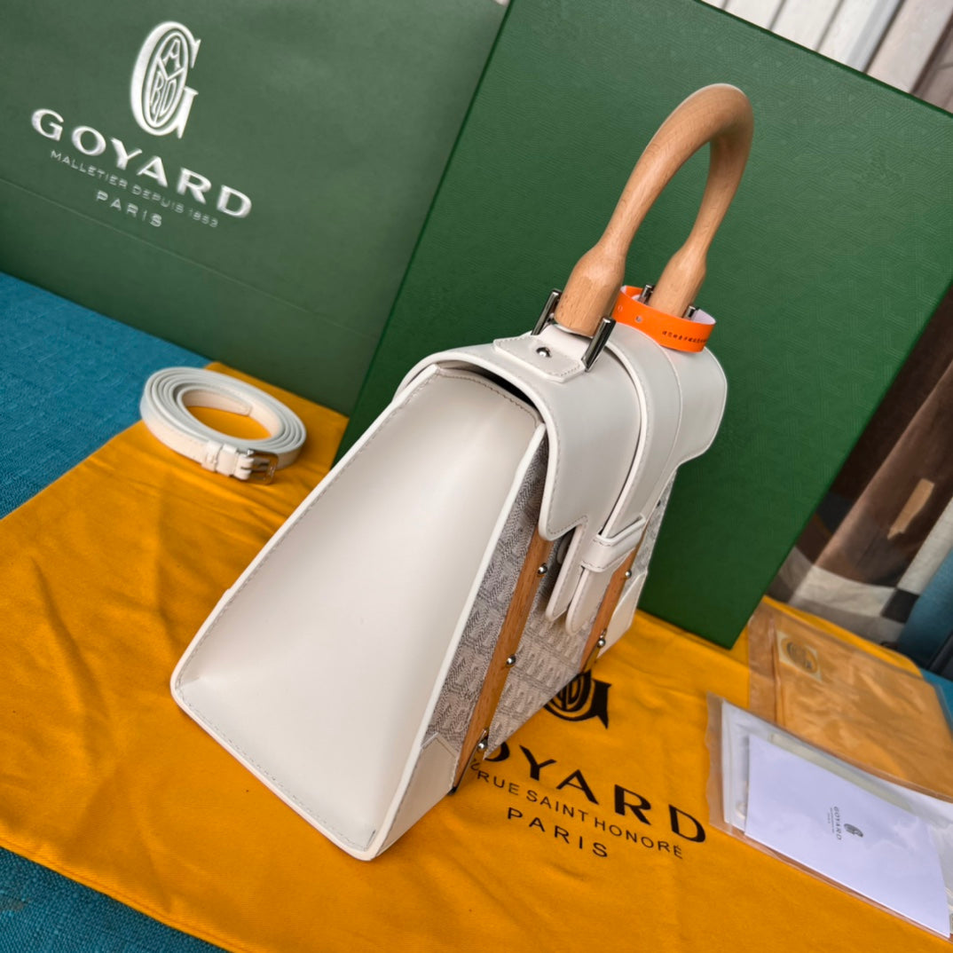SA?GON PM BAG 28 IN WHITE GOYARDINE CANVAS AND CALFSKIN