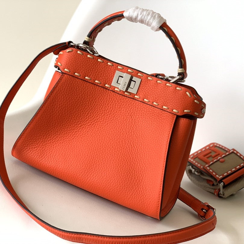 Peekaboo Mini Raspberry Peekaboo Mini Selleria Bag 23cm red leather shw with 220 hand-sewn sti ...