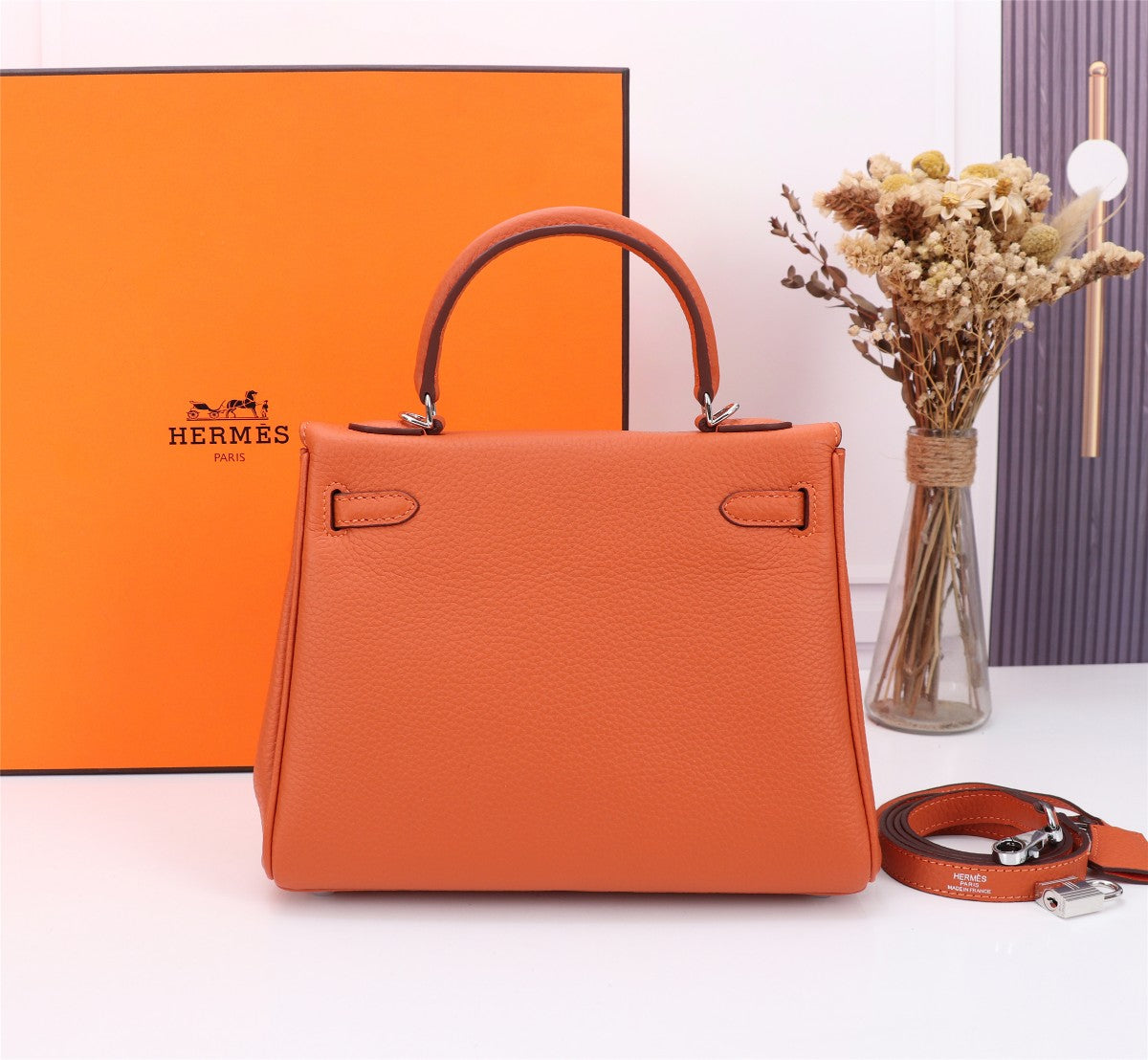 HM KELLY BAG 25 ORANGE TOGO SILVER HARDWARE