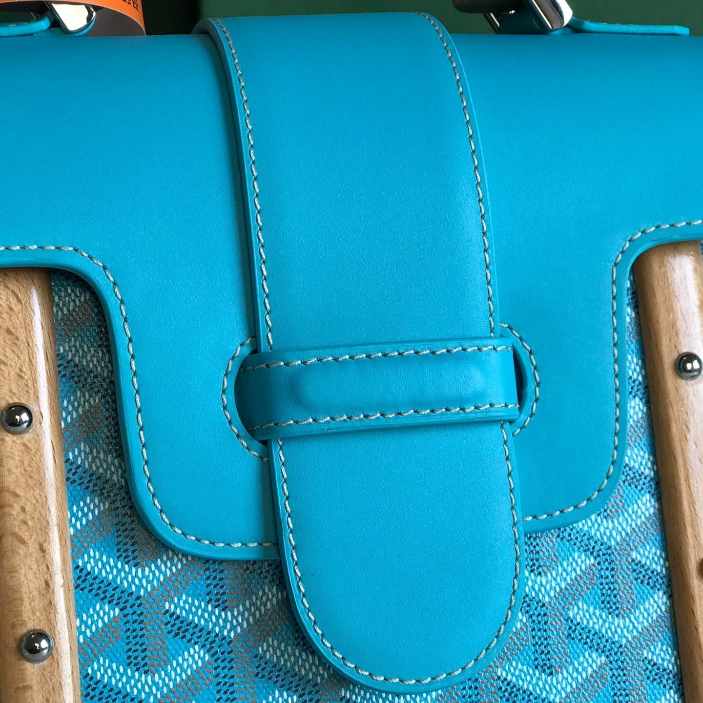 SA?GON PM BAG 28 IN LIGHT BLUE GOYARDINE CANVAS AND CALFSKIN