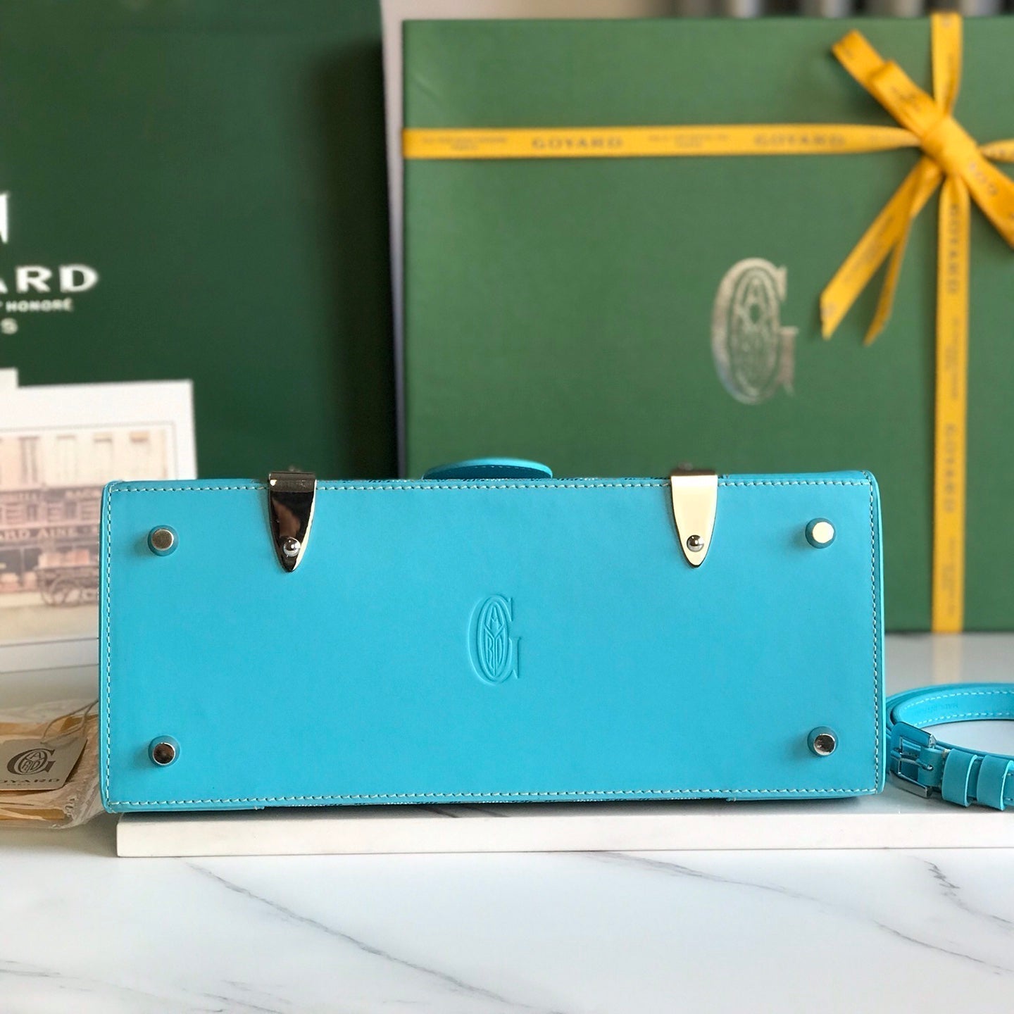 SA?GON PM BAG 28 IN LIGHT BLUE GOYARDINE CANVAS AND CALFSKIN