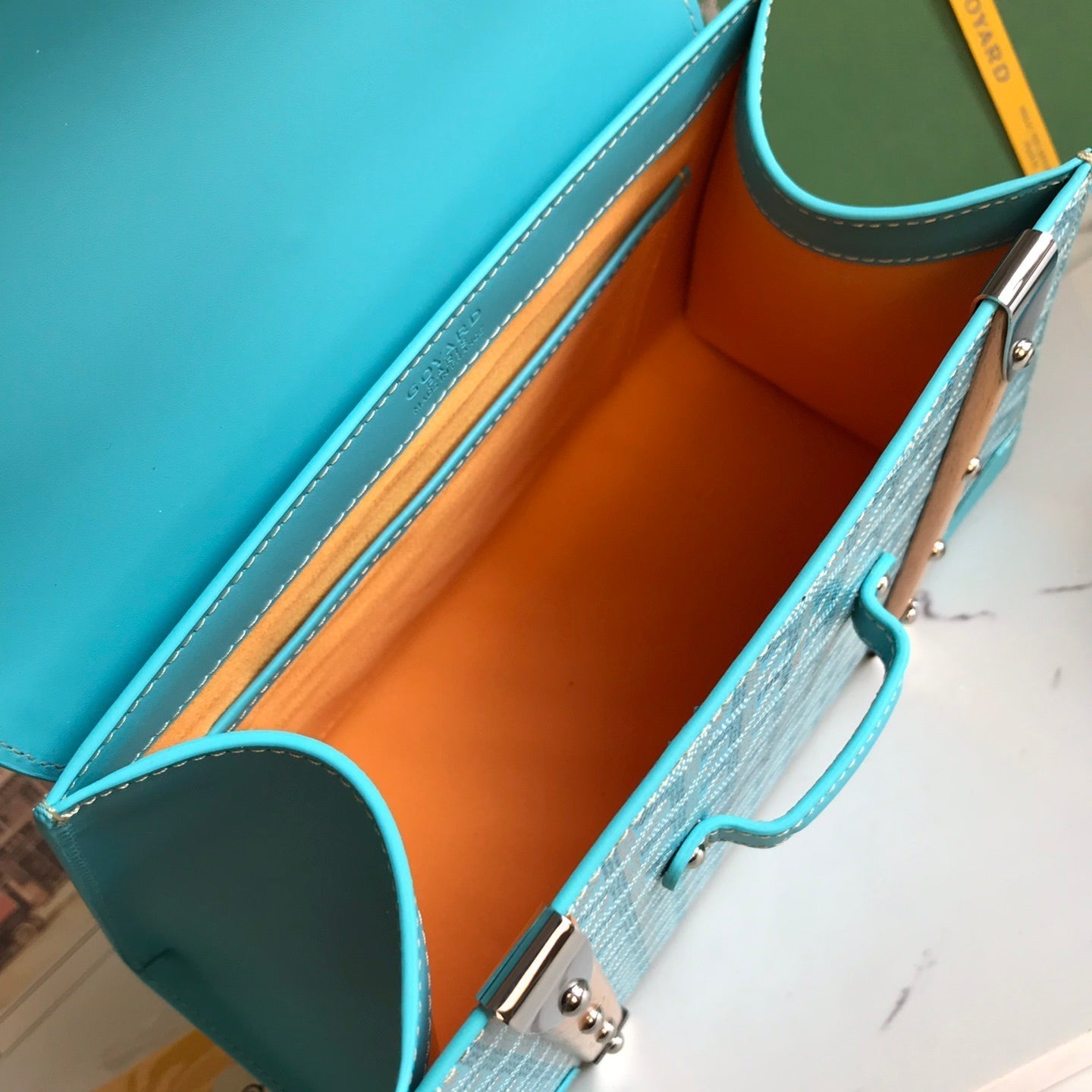 SA?GON PM BAG 28 IN LIGHT BLUE GOYARDINE CANVAS AND CALFSKIN