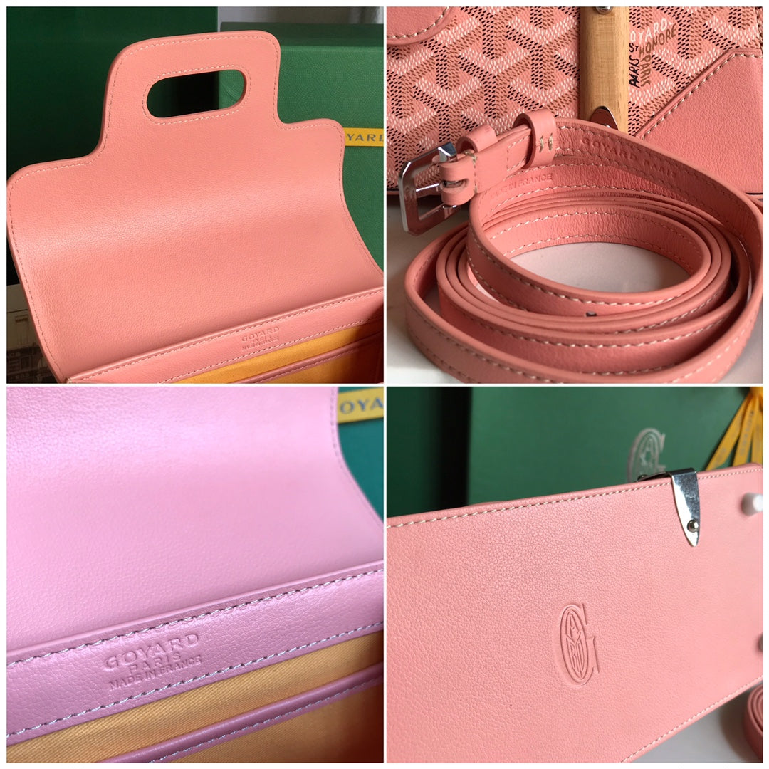 SA?GON PM BAG 28 IN BABY PINK GOYARDINE CANVAS AND CALFSKIN