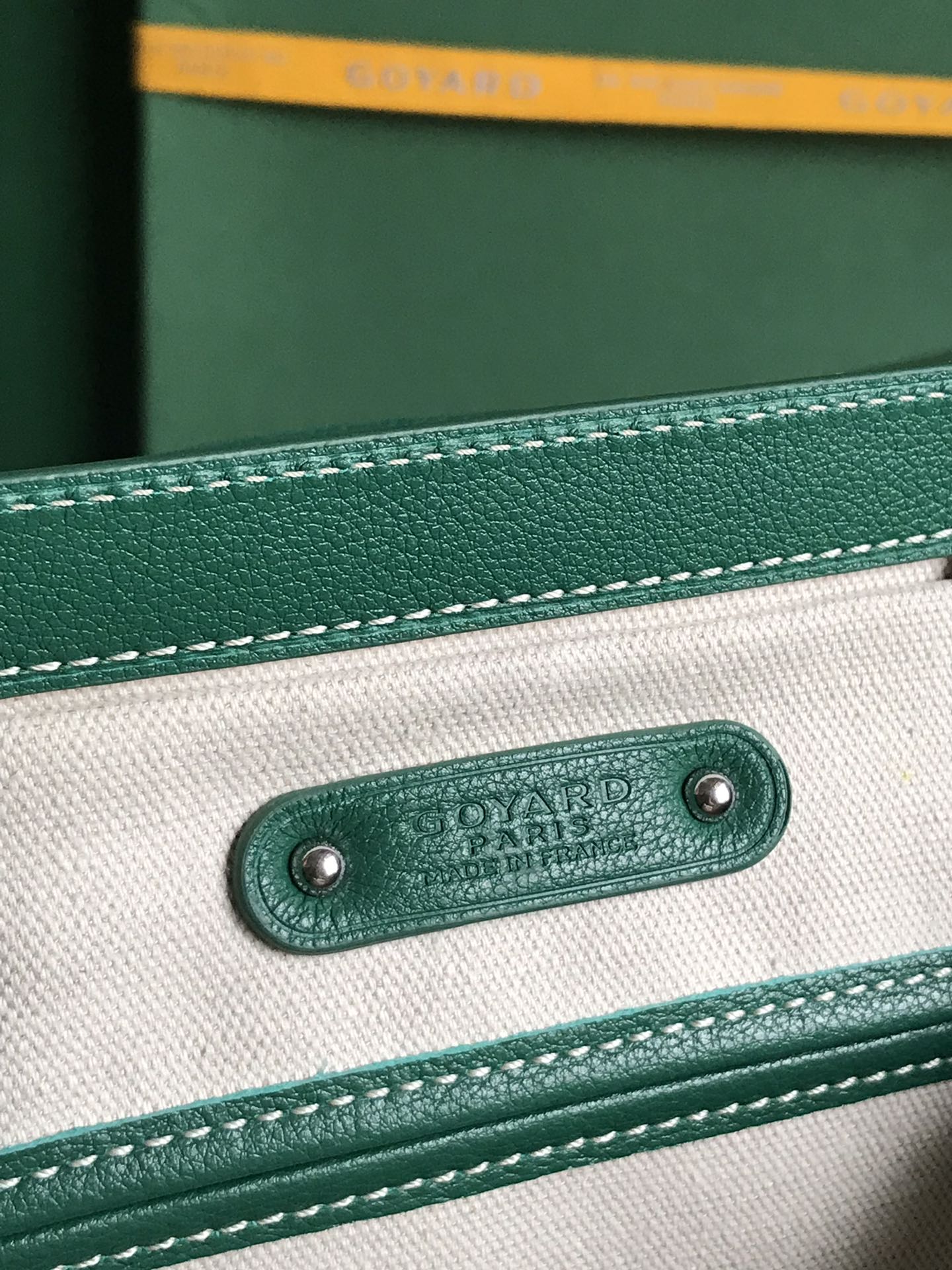 SAIGON SOUPLE BAG 34 IN GREEN GOYARDINE CANVAS AND CALFSKIN