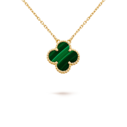 CLOVER 15MM MALACHITE SINGLE FLOWER  NECKLACE