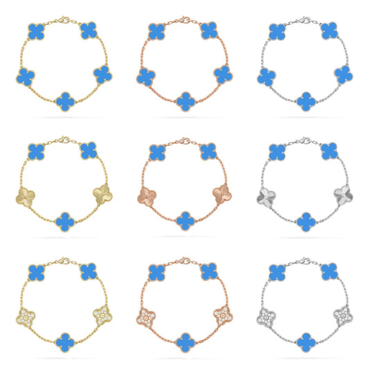 CLOVER 5 MOTIF BLUE AGATE BRACELET COLLECTION