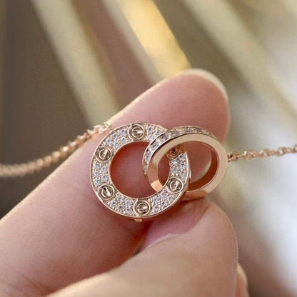 LUXEIFY LOVE 7.6MM NECKLACE ROSE GOLD AND SILVER  FULL DIAMOND
