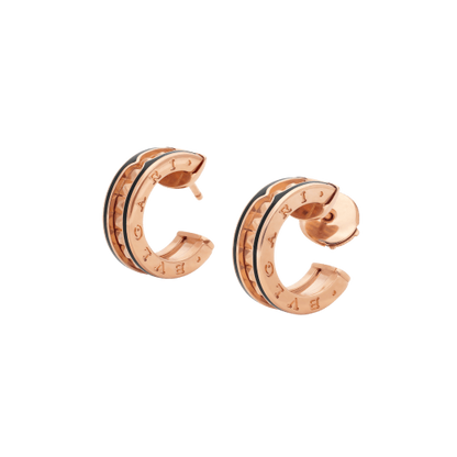 LUXEIFY ZERO 1 ROCK PINK GOLD EARRINGS WITH STUDDED SPIRAL AND BLACK CERAMIC