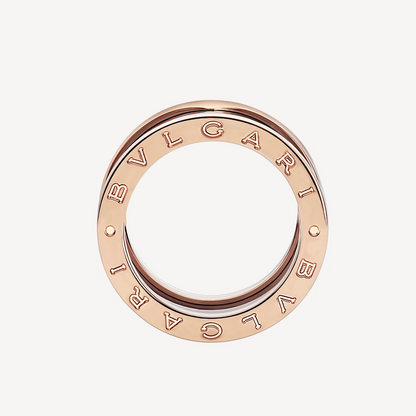 LUXEIFY ZERO 1 FOUR-BAND LOOPS AND BLACK CERAMIC SPIRAL PINK GOLD RING