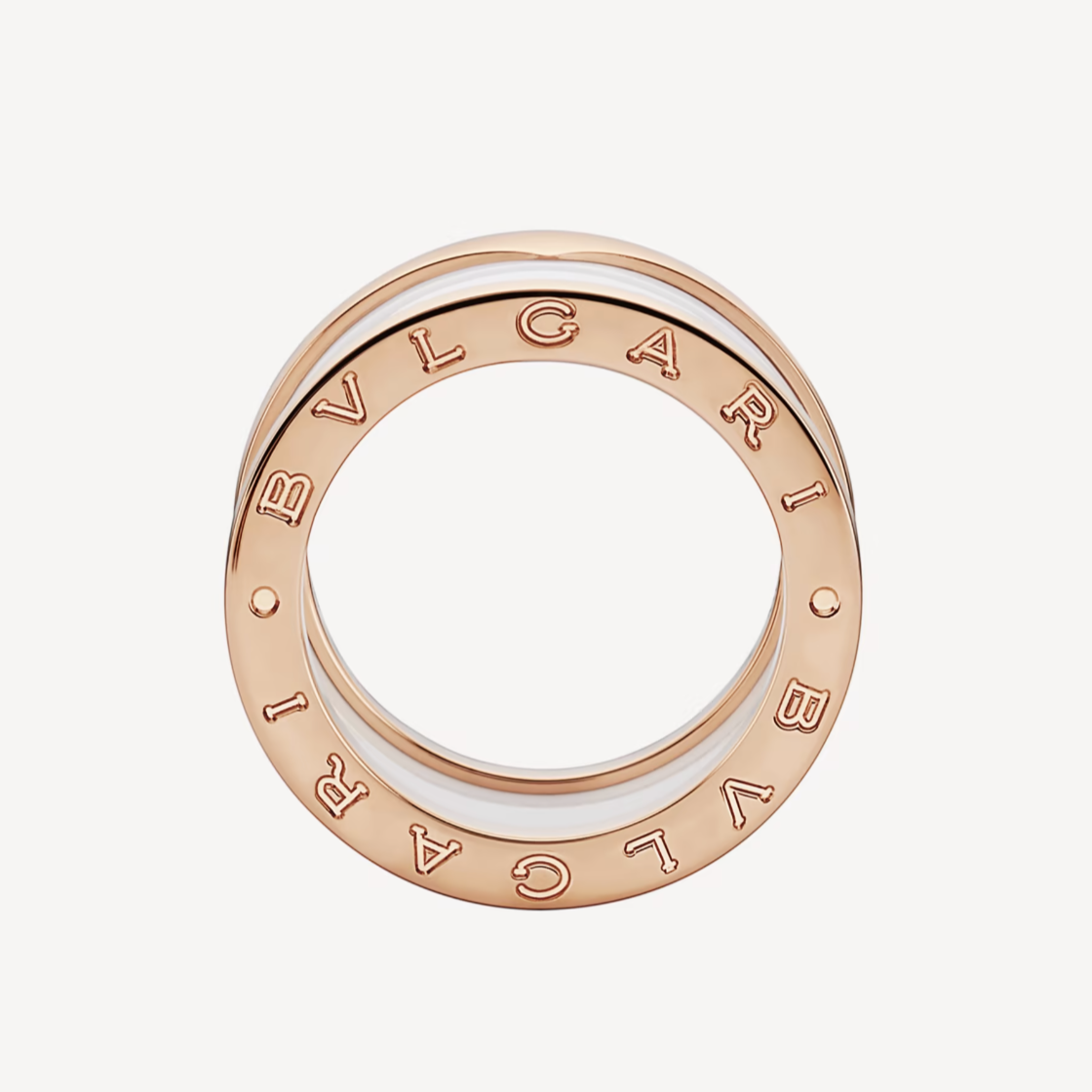 LUXEIFY ZERO 1 FOUR-BAND LOOPS AND WHITE CERAMIC SPIRAL PINK GOLD RING