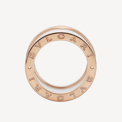 LUXEIFY ZERO 1 FOUR-BAND LOOPS AND WHITE CERAMIC SPIRAL PINK GOLD RING