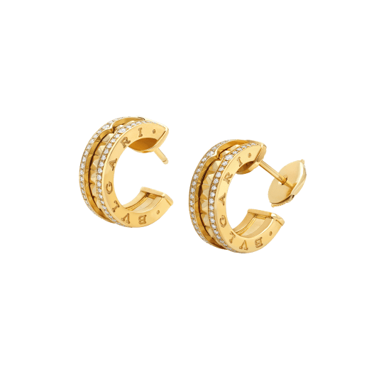 LUXEIFY ZERO 1 ROCK GOLD EARRINGS WITH STUDDED SPIRAL AND PAVED DIAMONDS