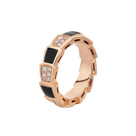 LUXEIFY SERPENTI RING PINK GOLD BLACK MOP DIAMOND PAVED 4MM
