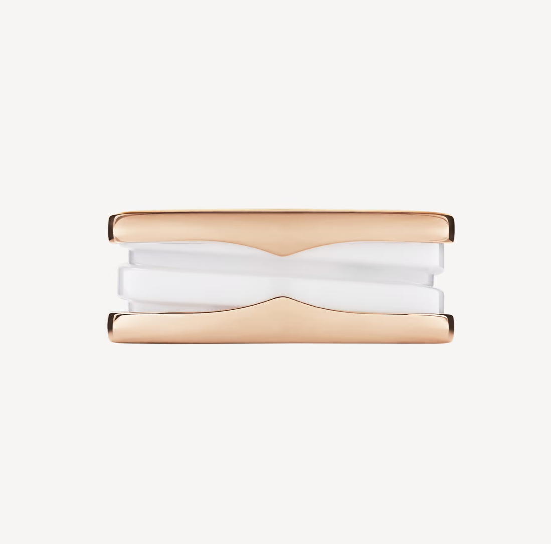 LUXEIFY ZERO 1 TWO-BAND LOOPS AND WHITE CERAMIC SPIRAL PINK GOLD RING