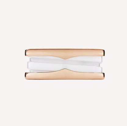 LUXEIFY ZERO 1 TWO-BAND LOOPS AND WHITE CERAMIC SPIRAL PINK GOLD RING