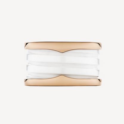 LUXEIFY ZERO 1 FOUR-BAND LOOPS AND WHITE CERAMIC SPIRAL PINK GOLD RING
