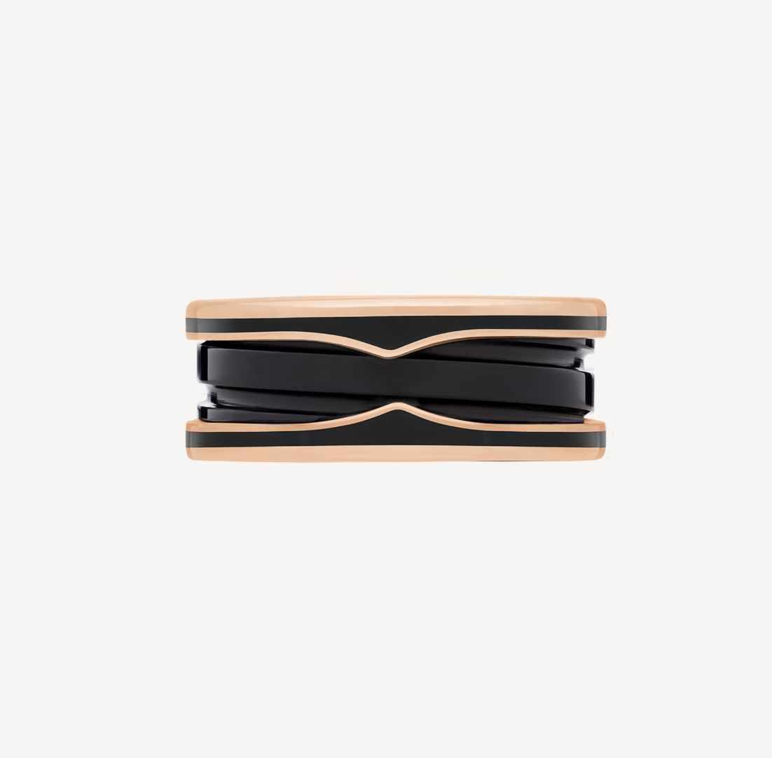 LUXEIFY ZERO 1 TWO-BAND WITH MATTE BLACK CERAMIC PINK GOLD RING