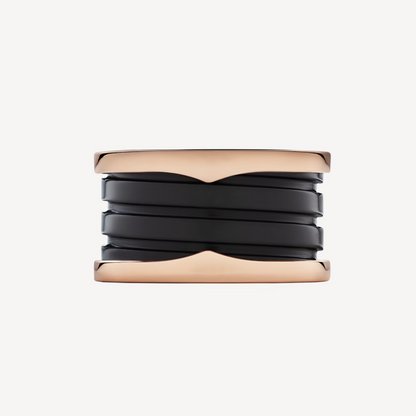 LUXEIFY ZERO 1 FOUR-BAND LOOPS AND BLACK CERAMIC SPIRAL PINK GOLD RING