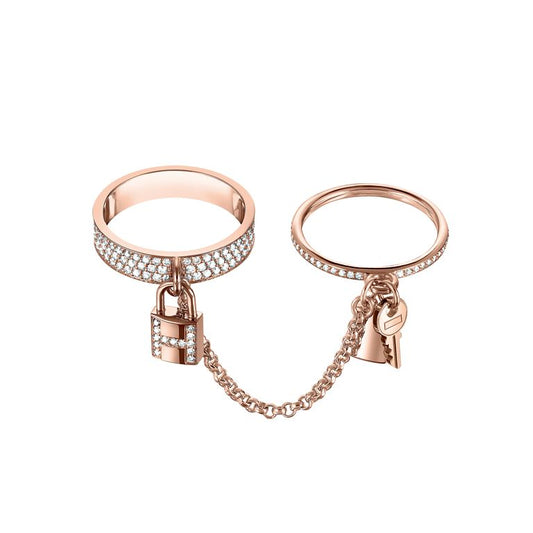 LUXEIFY HM KELLY CLOCHETTE DOUBLE RING IN ROSE GOLD WITH DIAMONDS