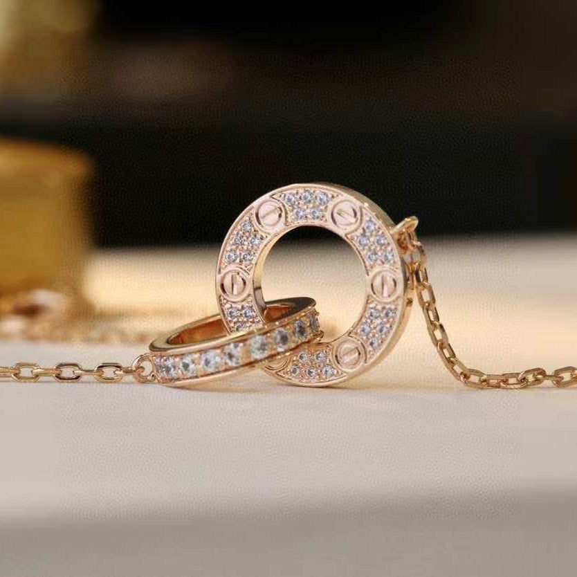 LUXEIFY LOVE 7.6MM NECKLACE ROSE GOLD AND SILVER  FULL DIAMOND