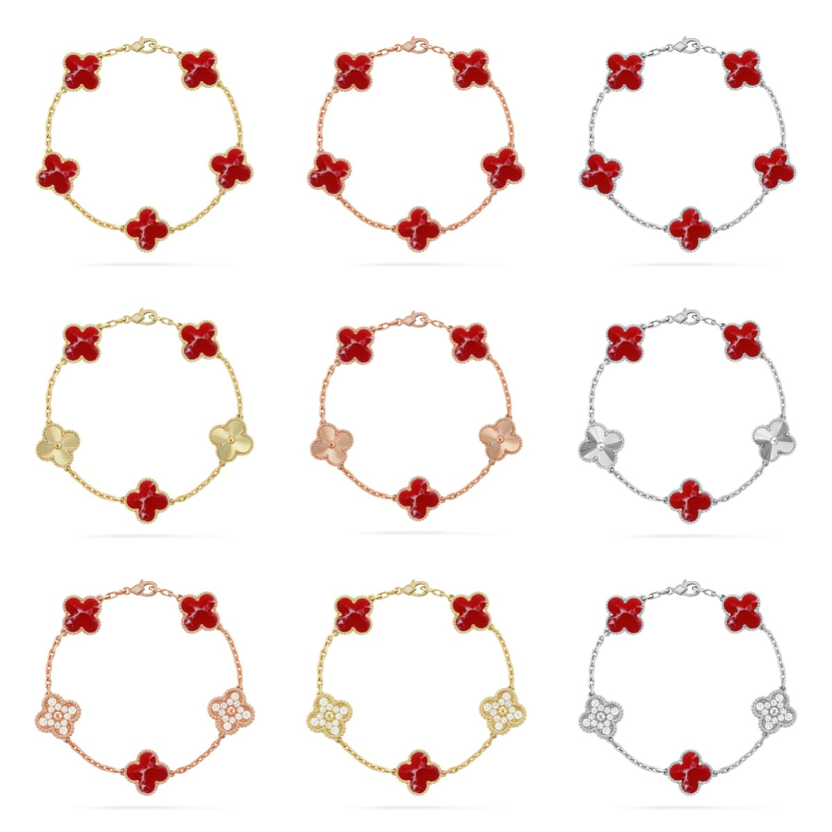 CLOVER 5 MOTIF RED PATTERN BRACELET COLLECTION