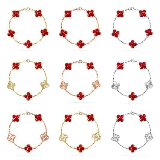 CLOVER 5 MOTIF RED PATTERN BRACELET COLLECTION