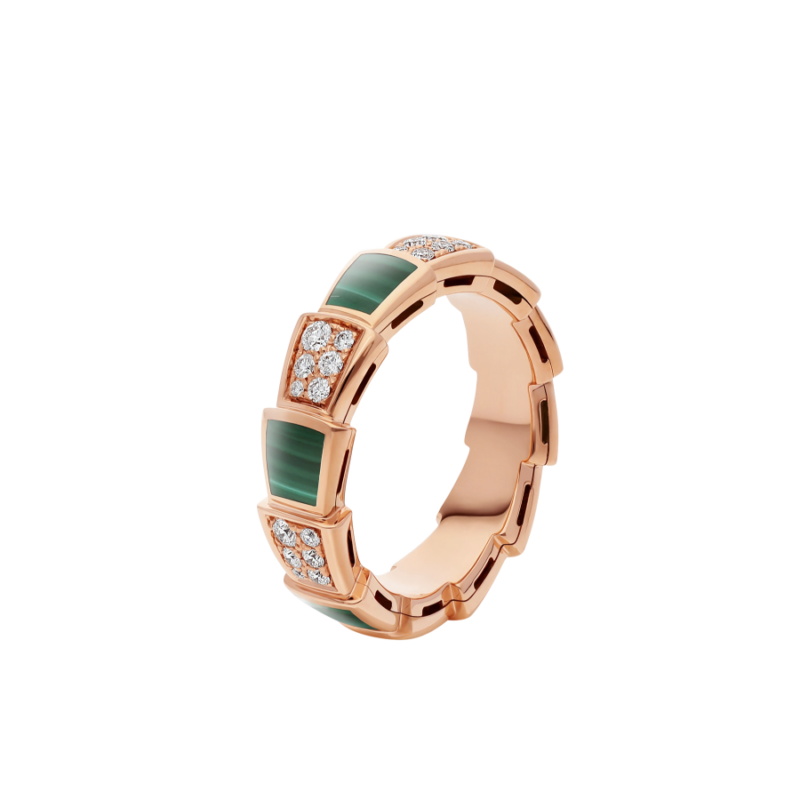 LUXEIFY SERPENTI RING PINK GOLD MALACHITE DIAMOND PAVED 4MM