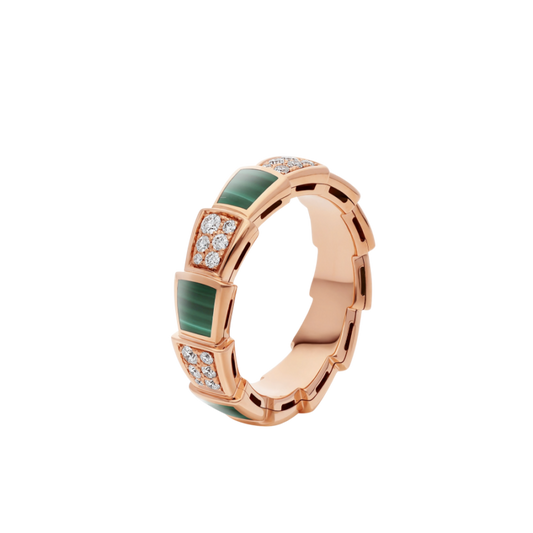 LUXEIFY SERPENTI RING PINK GOLD MALACHITE DIAMOND PAVED 4MM