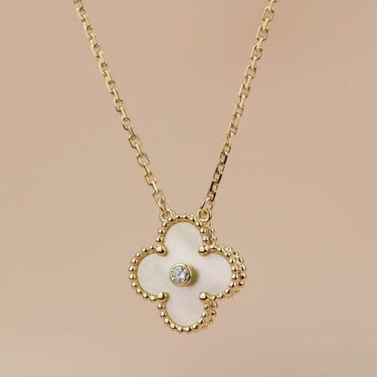 CLOVER 15MM DIAMOND GOLD MOTHER OF PEARL NECKLACE